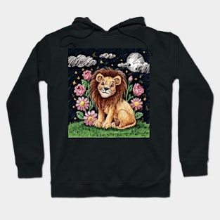 watercolor floral lion out at night Hoodie